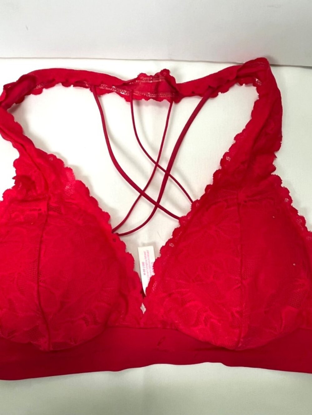 PINK Nwt Victoria's Secret Neon Red  Lace Bralette Crisscross Straps MDD-36DD
